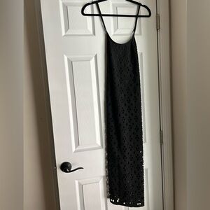 Tibi Black Lazer Cut Midi Dress